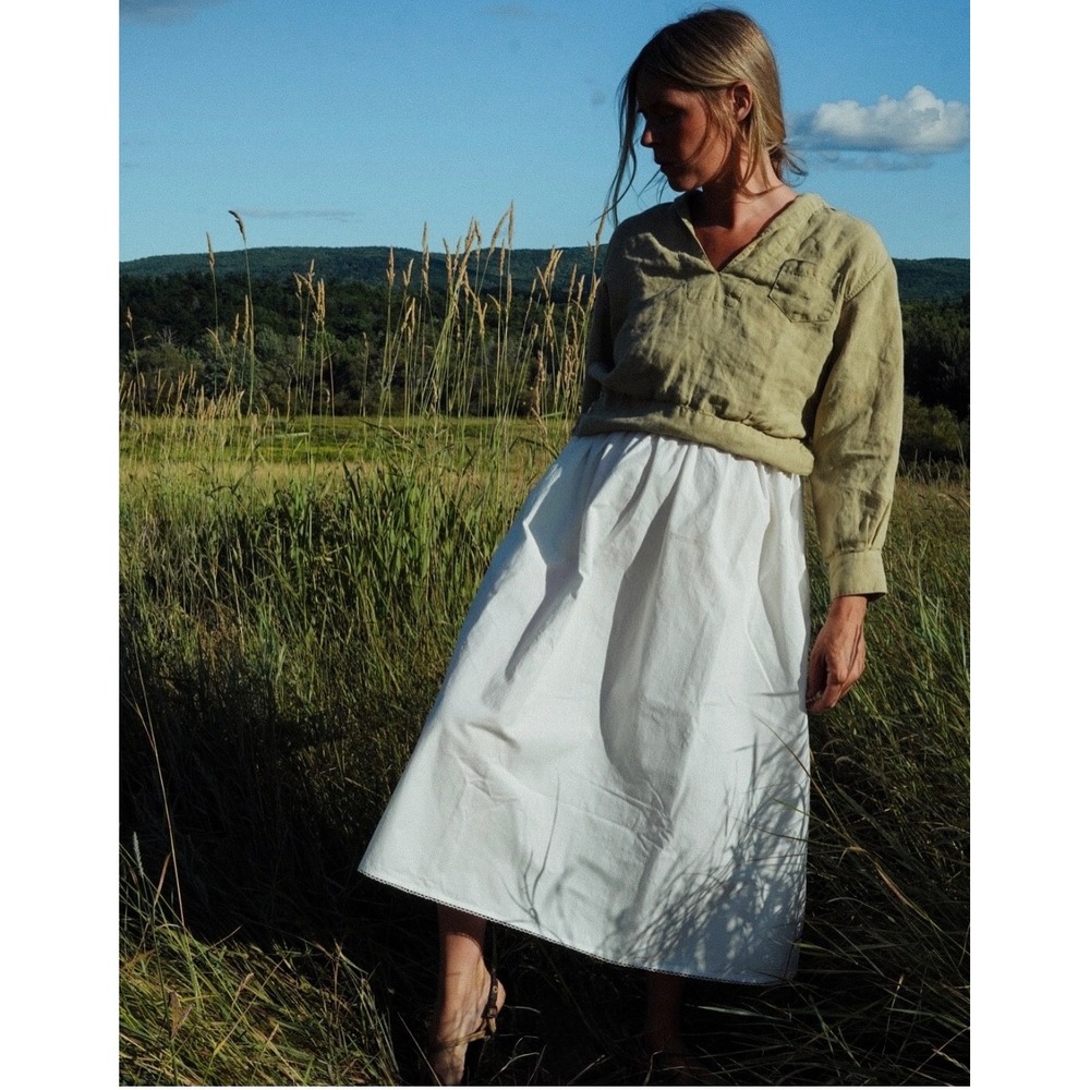 Rudy Jude Cafe Midi Skirt White Organic Cotton Pockets Sz XS Quiet Luxury - Picture 1 of 16
